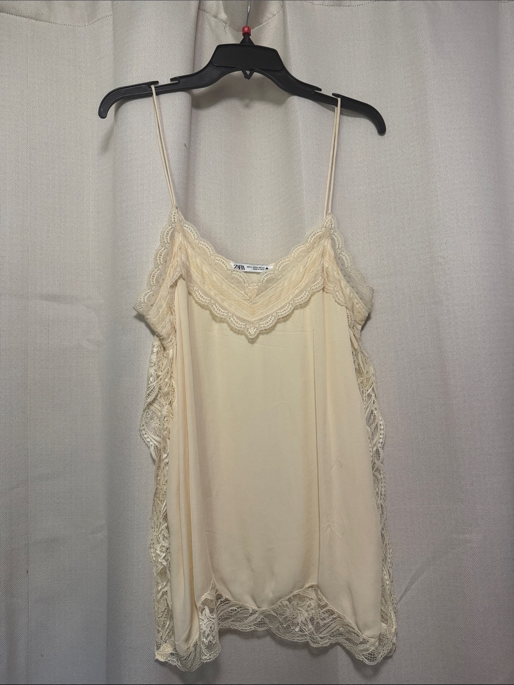 Zara Lace-Trim Satin Cami in Cream
